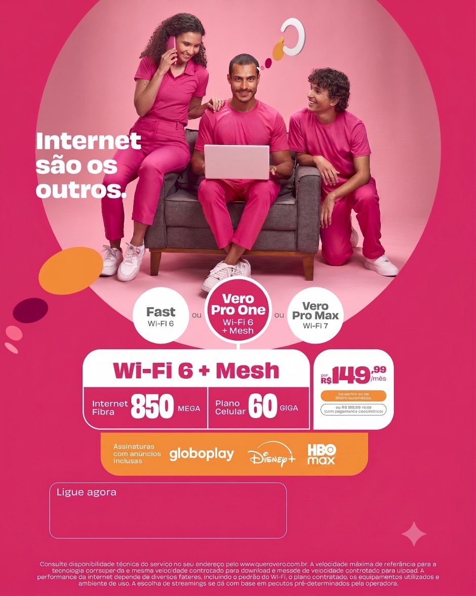 Oferta de internet fibra com Wi-Fi 6 + Mesh, plano de celular e streamings inclusos